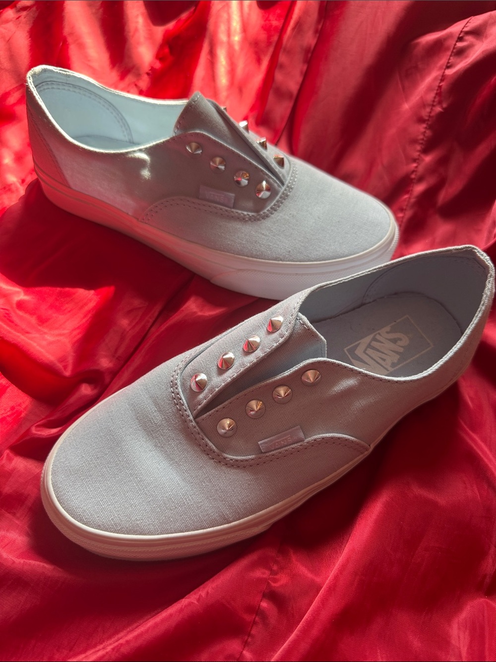 Vans Light Blue Canvas Slip-On Sneakers with Silver Studs